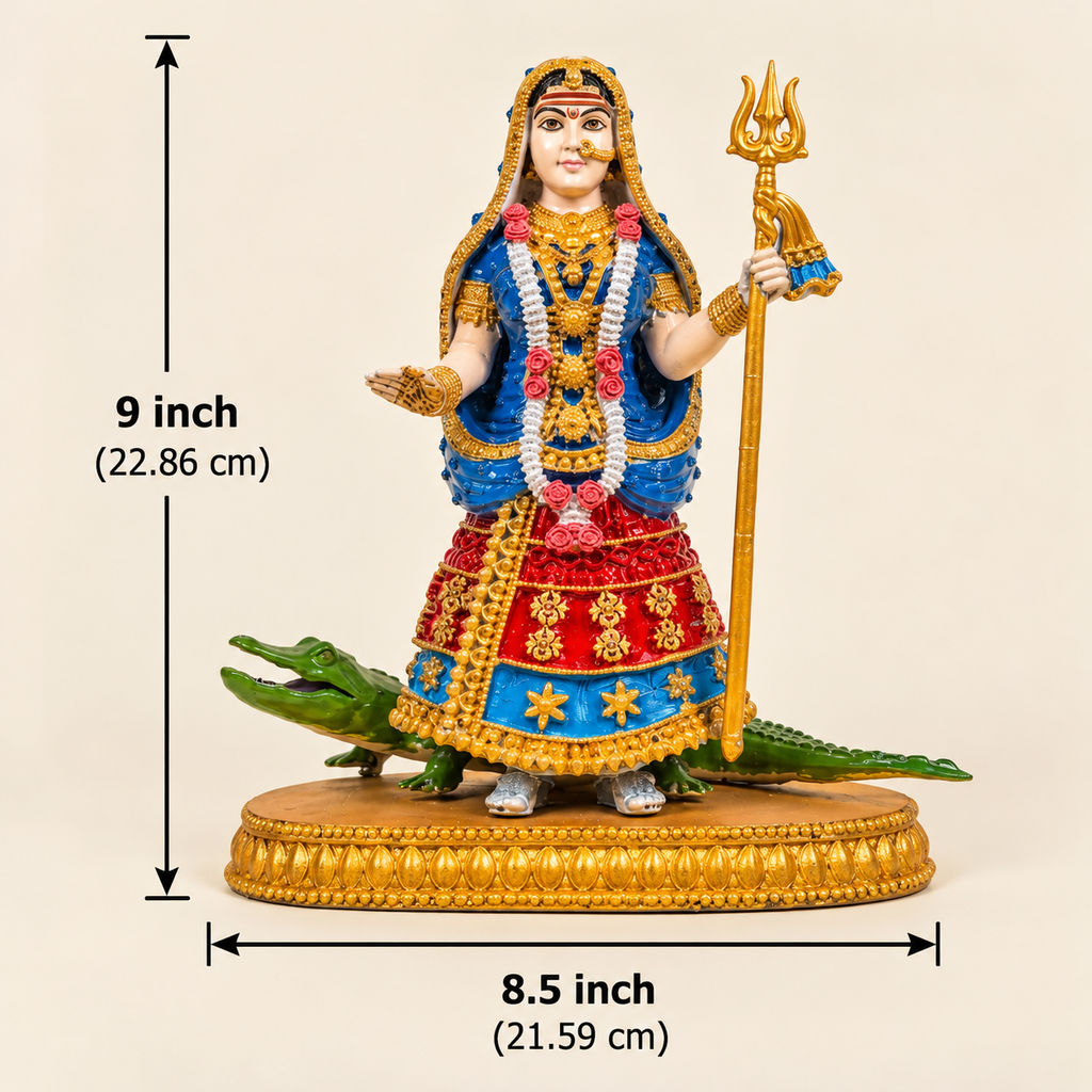 Khodiyar Maa Statue with Crocodile | Decorative Hindu Goddess Idol | 9 Inch