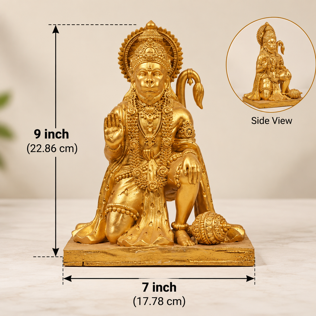 Golden Lord Hanuman Ji Statue – Decorative Hindu Idol for Home Temple | 9 Inch
