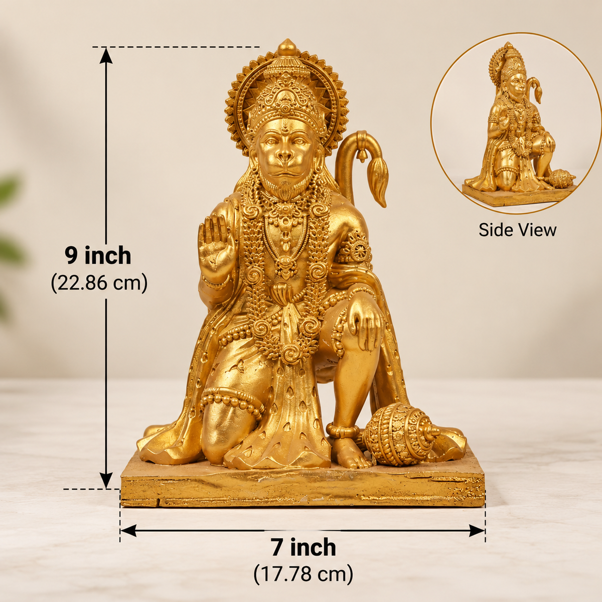 Golden Lord Hanuman Ji Statue – Decorative Hindu Idol for Home Temple | 9 Inch