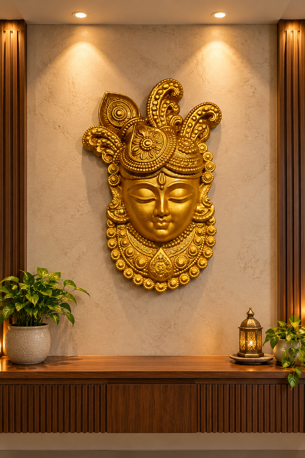 Shreenath Ji Golden Wall Hanging | 17 Inch Traditional Gold Finish Decorative Wall Art