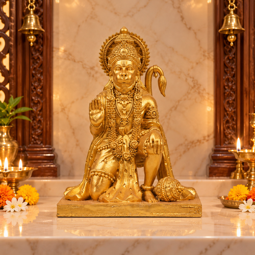 Golden Lord Hanuman Ji Statue – Decorative Hindu Idol for Home Temple | 9 Inch