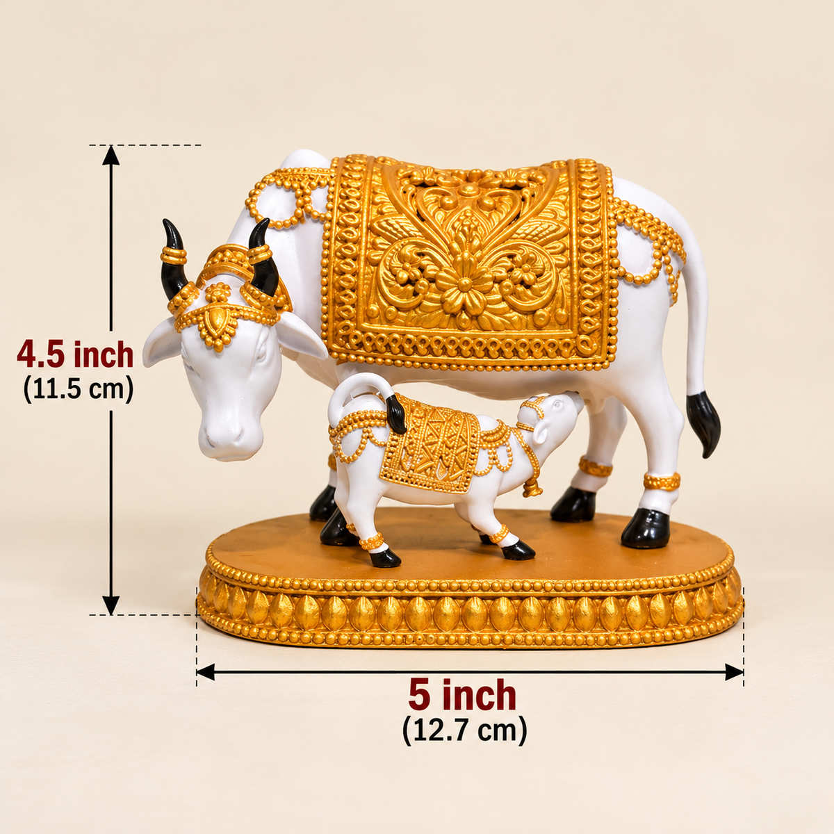 Kamdhenu Cow White and Gold Idol for Home Decor | Decorative Kamdhenu Cow Statue | 4.5 Inch