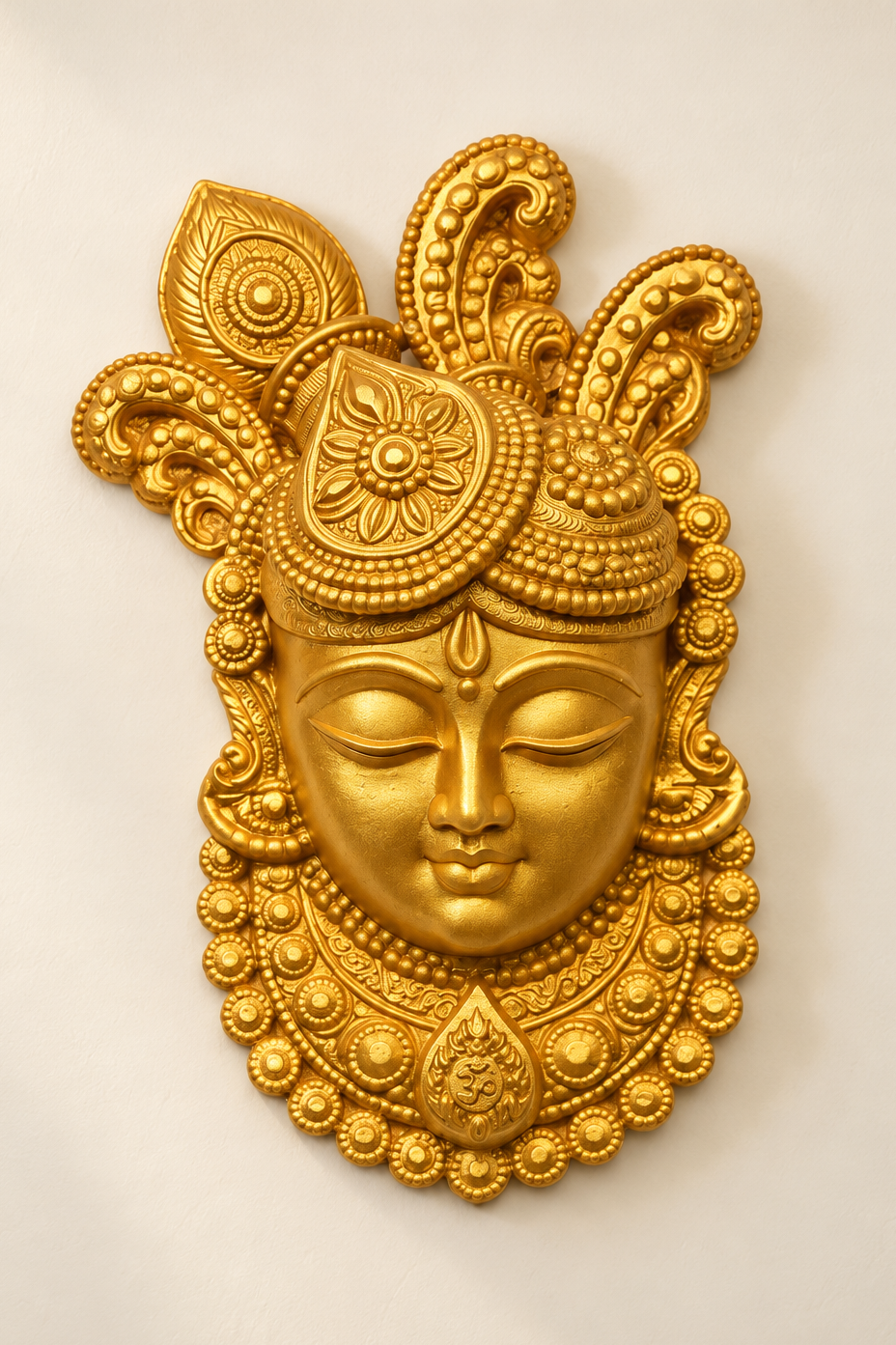 Shreenath Ji Golden Wall Hanging | 17 Inch Traditional Gold Finish Decorative Wall Art