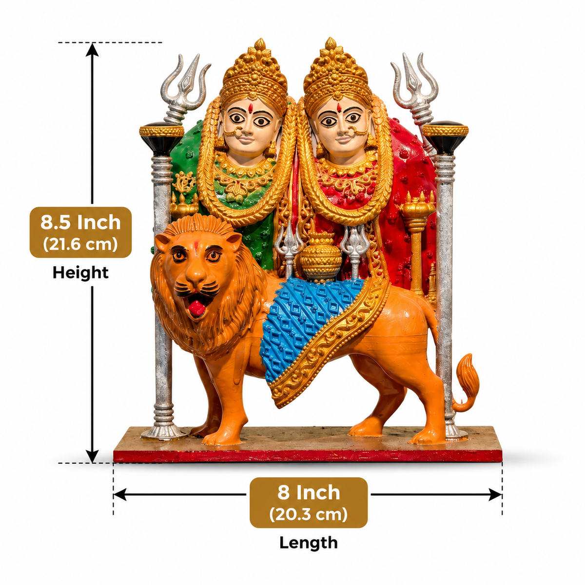 Chamunda Maa Statue with Lion – Hand-Painted Resin Hindu Goddess Idol, Traditional Religious Home Temple Decor, 9 Inch