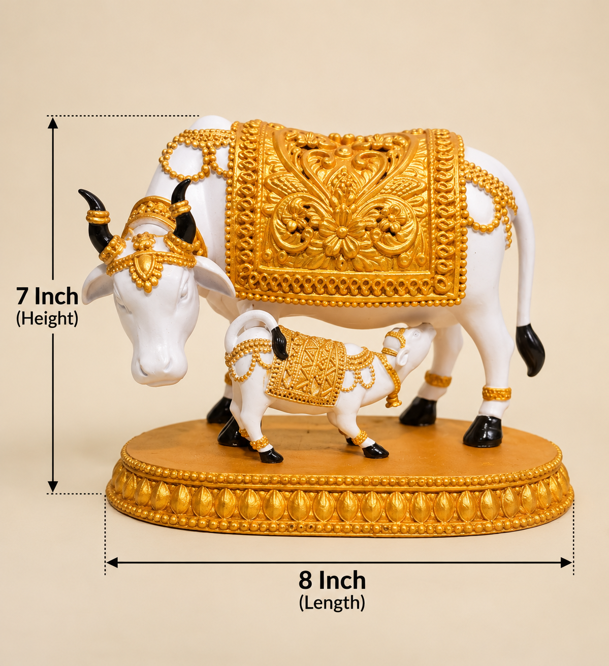 Kamdhenu Cow White and Gold Idol for Home Decor | Decorative Kamdhenu Cow Statue | 7 Inch