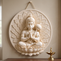 Hanuman wall hanging in a warm, elegant prayer-corner setting