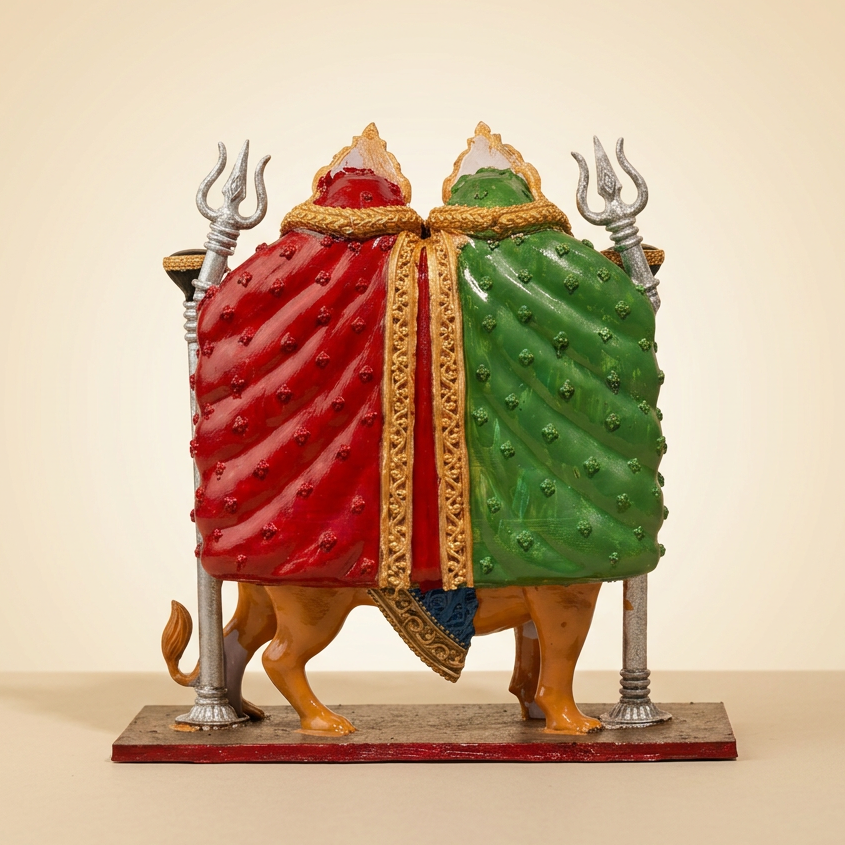 Matching warm ivory background ke saath murti ki back-view image